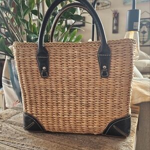 Ann Taylor straw and black leather Shopper bag